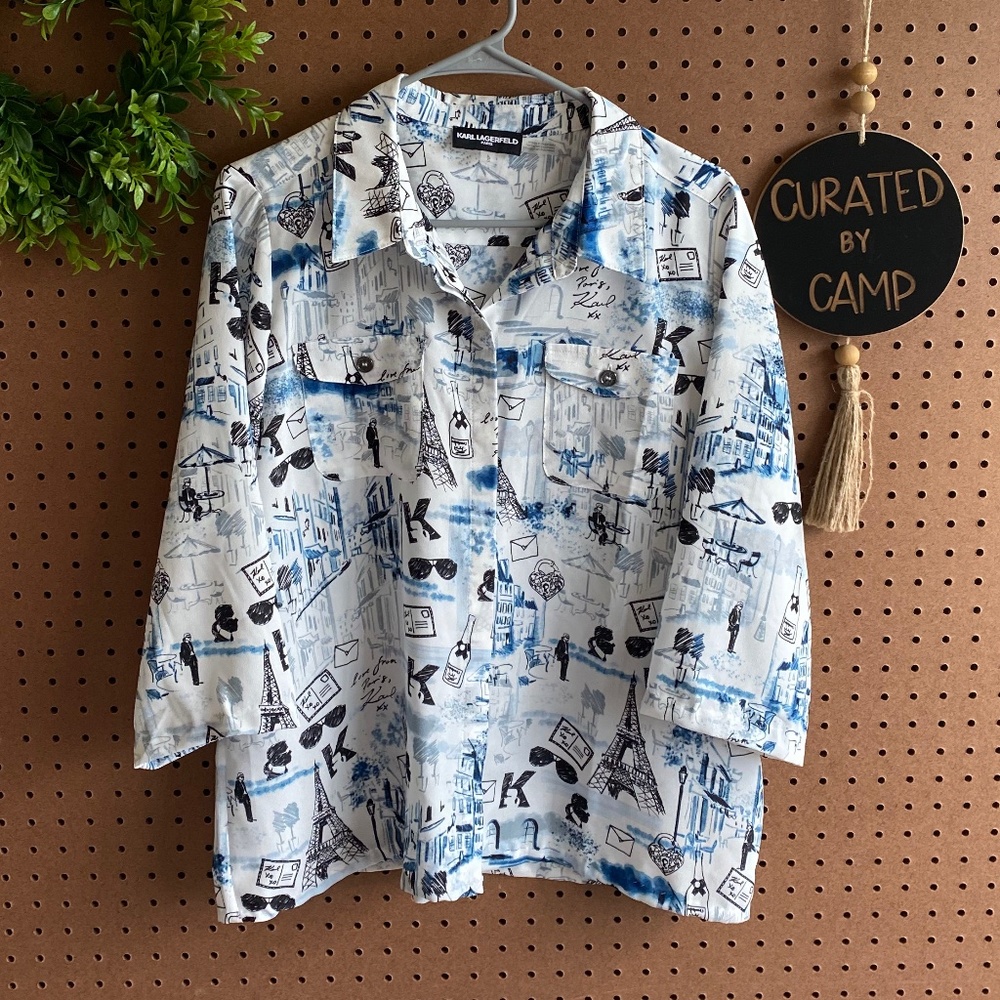 Karl Lagerfeld Parisian Printed Button Down Blouse